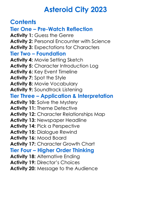 Asteroid City 2023 Worksheet Activity Booklet