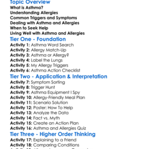 Asthma And Allergies Worksheet Activity Booklet