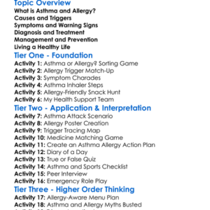 Asthma And Allergy Management Worksheet Activity Booklet