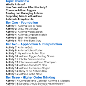 Asthma Awareness Worksheet Activity Booklet