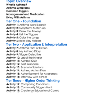Asthma Education Worksheet Activity Booklet
