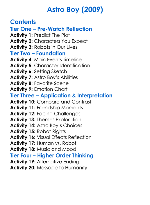 Astro Boy 2009 Worksheet Activity Booklet