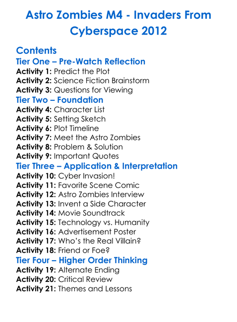 Astro Zombies M4 Worksheet Activity Booklet