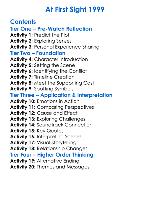 At First Sight 1999 Worksheet Activity Booklet