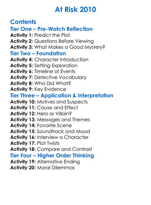 At Risk 2010 Worksheet Activity Booklet