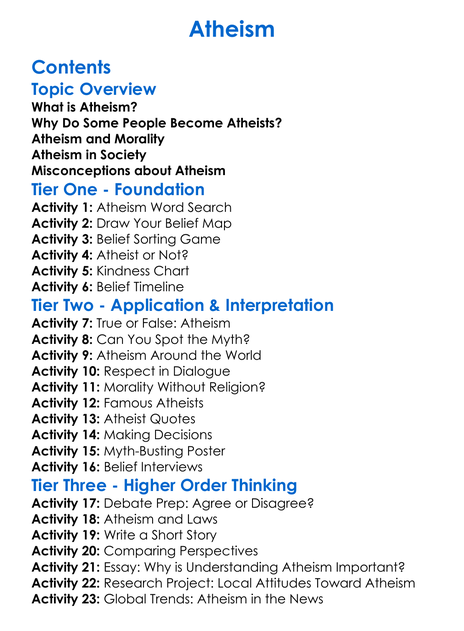Atheism Worksheet Activity Booklet