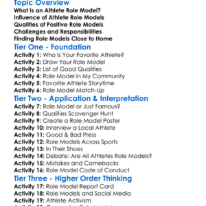 Athlete Role Models Worksheet Activity Booklet