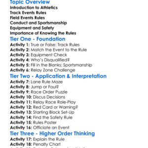 Athletic Event Rules Worksheet Activity Booklet