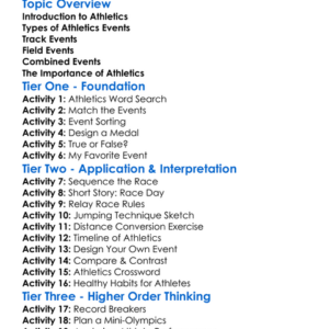 Athletics Events Worksheet Activity Booklet