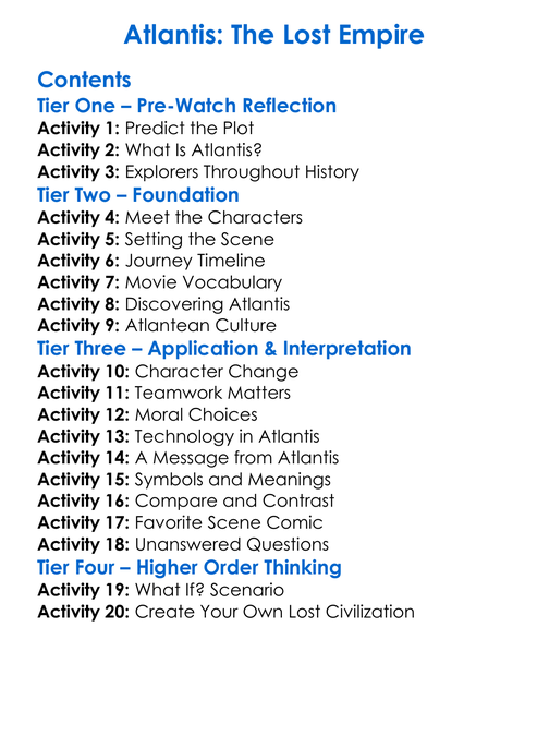 Atlantis The Lost Empire Worksheet Activity Booklet