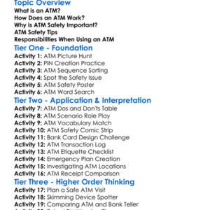 Atm Safety And Usage Worksheet Activity Booklet
