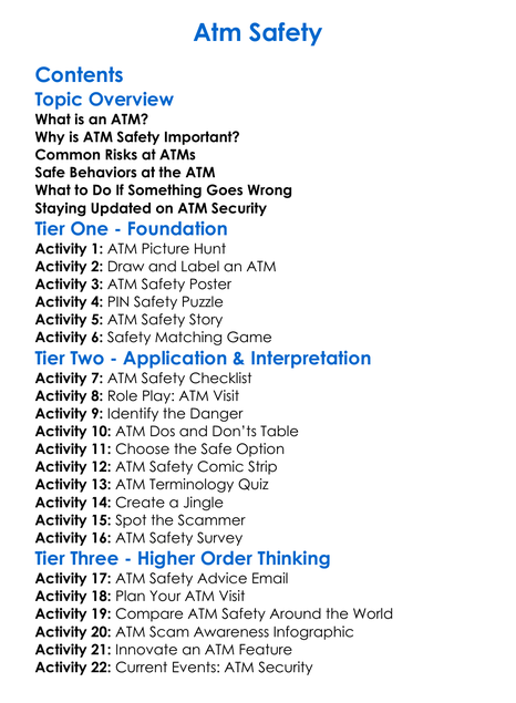 Atm Safety Worksheet Activity Booklet