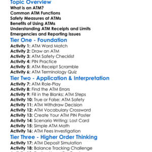 Atm Usage And Safety Worksheet Activity Booklet