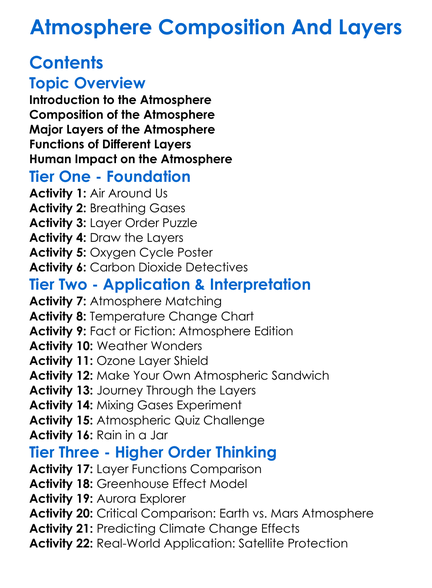 Atmosphere Composition And Layers Worksheet Activity Booklet
