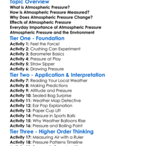 Atmospheric Pressure Worksheet Activity Booklet