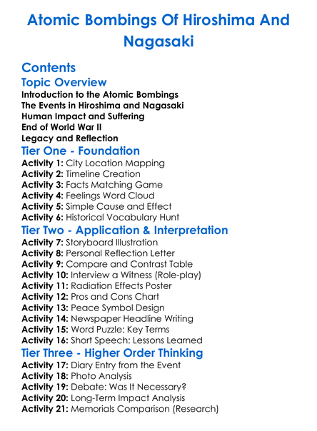 Atomic Bombings Of Hiroshima And Nagasaki Worksheet Activity Booklet