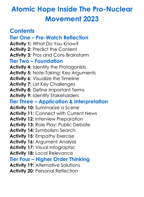 Atomic Hope Inside The Pro-Nuclear Movement 2023 Worksheet Activity Booklet