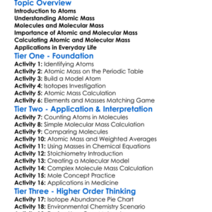 Atomic Mass And Molecular Mass Worksheet Activity Booklet