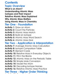 Atomic Mass And Relative Atomic Mass Worksheet Activity Booklet