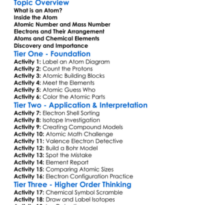 Atoms And Atomic Structure Worksheet Activity Booklet