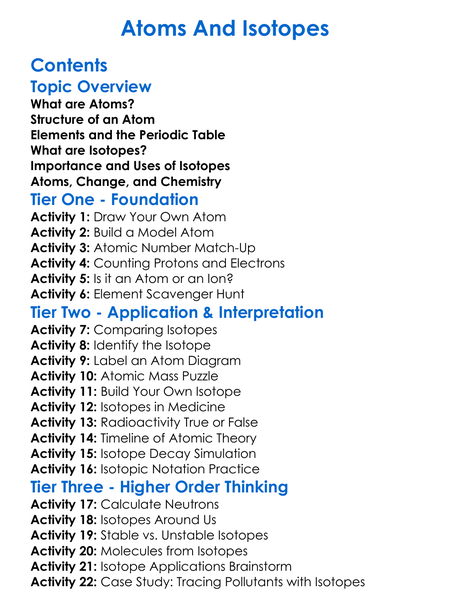 Atoms And Isotopes Worksheet Activity Booklet