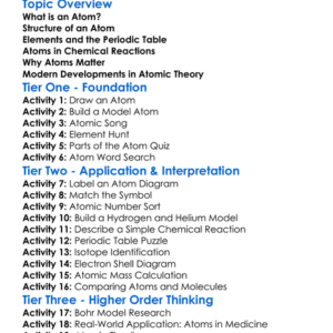 Atoms Worksheet Activity Booklet
