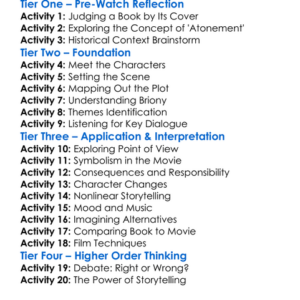 Atonement 2007 Worksheet Activity Booklet