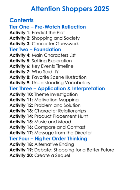 Attention Shoppers 2025 Worksheet Activity Booklet