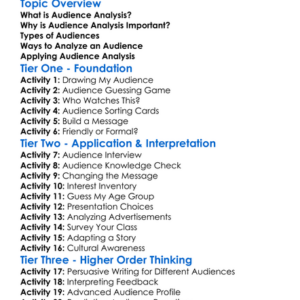 Audience Analysis Worksheet Activity Booklet