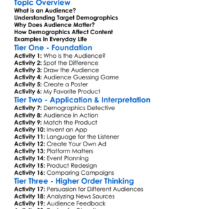 Audience And Target Demographics Worksheet Activity Booklet