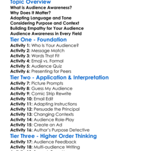 Audience Awareness Worksheet Activity Booklet