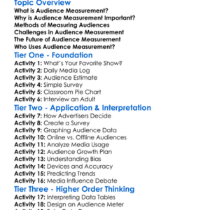 Audience Measurement Worksheet Activity Booklet