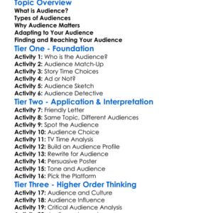Audience Worksheet Activity Booklet