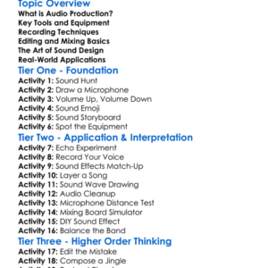 Audio Production Techniques Worksheet Activity Booklet