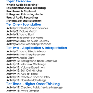 Audio Recording Worksheet Activity Booklet