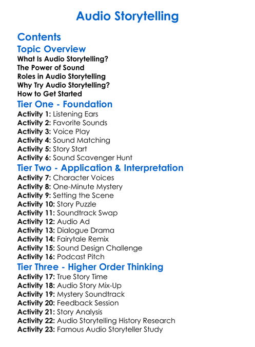 Audio Storytelling Worksheet Activity Booklet