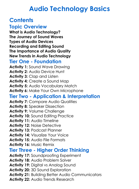 Audio Technology Basics Worksheet Activity Booklet