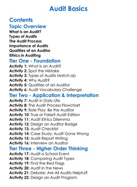 Audit Basics Worksheet Activity Booklet