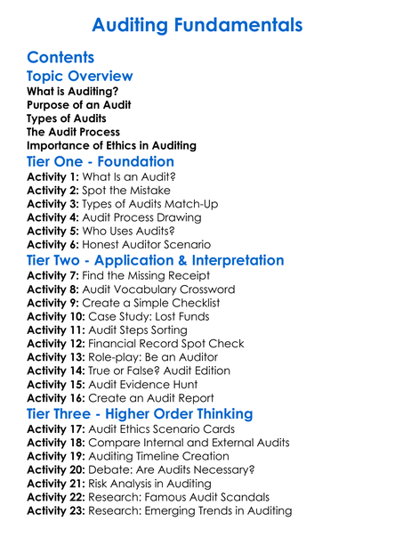 Auditing Fundamentals Worksheet Activity Booklet