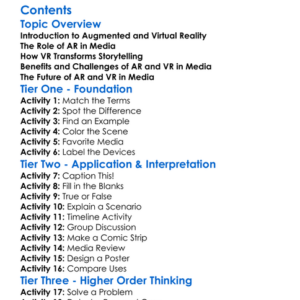 Augmented And Virtual Reality In Media Worksheet Activity Booklet
