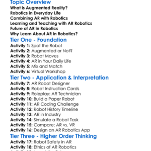 Augmented Reality In Robotics Worksheet Activity Booklet