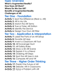 Augmented Reality Introduction Worksheet Activity Booklet