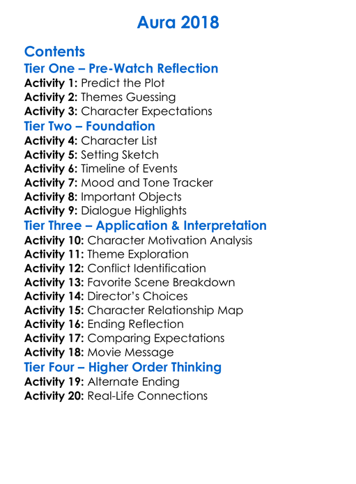 Aura 2018 Worksheet Activity Booklet