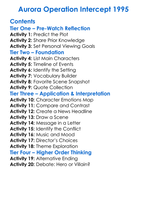 Aurora Operation Intercept 1995 Worksheet Activity Booklet