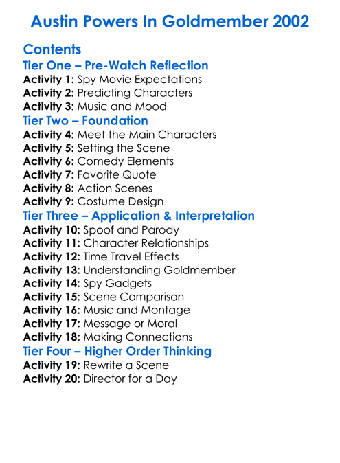 Austin Powers In Goldmember 2002 Worksheet Activity Booklet