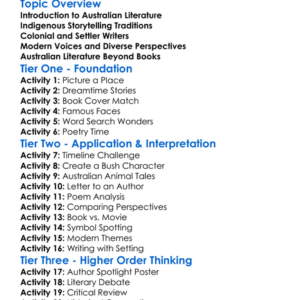 Australian Literature Worksheet Activity Booklet