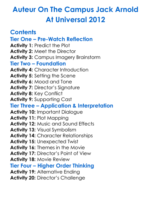 Auteur On The Campus Jack Arnold At Universal 2012 Worksheet Activity Booklet