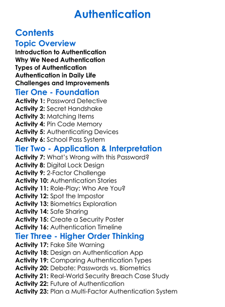 Authentication Worksheet Activity Booklet