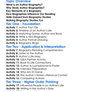 Author Biography Studies Worksheet Activity Booklet