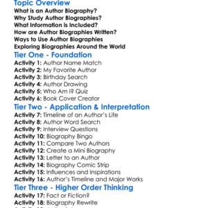 Author Biography Worksheet Activity Booklet
